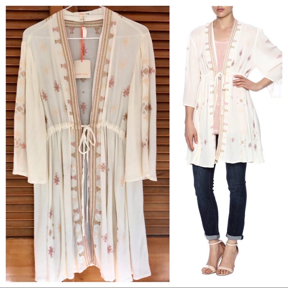 NWT Orange Creek Boho Embroidered Kimono Robe